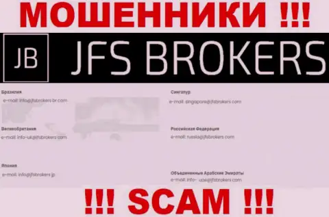 На информационном ресурсе JFS Brokers, в контактных данных, предоставлен е-майл указанных мошенников, не стоит писать, обманут