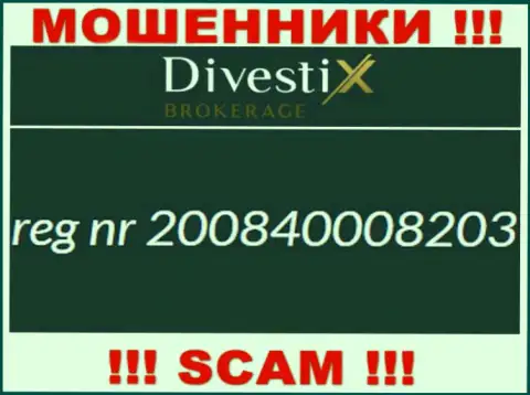 Номер регистрации лохотронщиков DivestiX Capital Ltd (200840008203) не доказывает их надежность