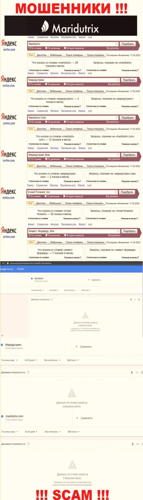 Статистические сведения online-запросов по бренду мошенников Инвест Форвард, Инк.