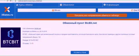 Информационная статья об обменке BTCBit на информационном портале xrates ru