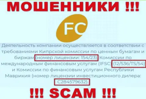 Предложенная лицензия на сайте FC Ltd, не мешает им похищать вложенные денежные средства лохов это КИДАЛЫ !!!
