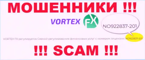 Именно эта лицензия представлена на сайте мошенников Vortex-FX Com