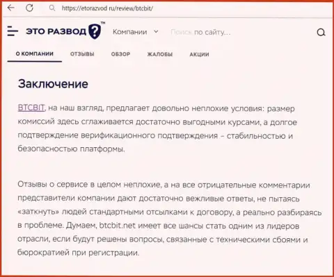 Заключение к публикации об интернет компании BTCBit на web-ресурсе etorazvod ru