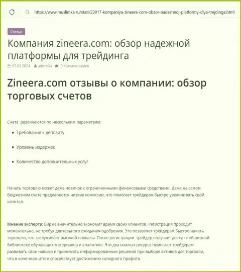 Разбор торговых счетов организации Зиннейра в обзорной статье на web-сервисе Muslimka Ru