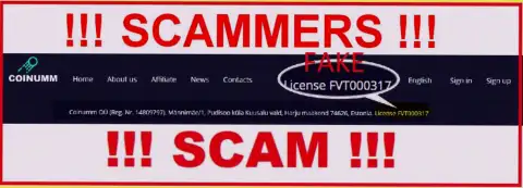 Coinumm Com scammers don't have a license - look out