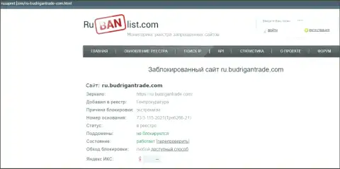 Сервис BudriganTrade в Российской Федерации был заблокирован Генеральной прокуратурой