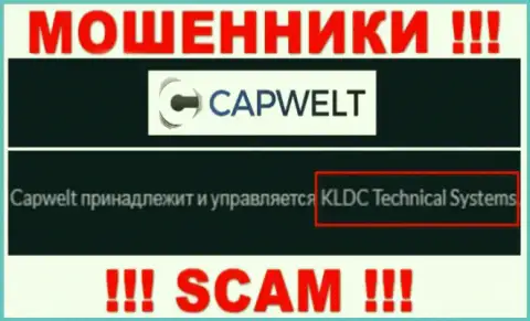 Юр лицо организации CapWelt - это KLDC Technical Systems, информация взята с официального сайта