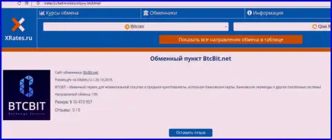 Сжатая инфа об обменном online пункте БТЦБит на сайте иксрейтес ру