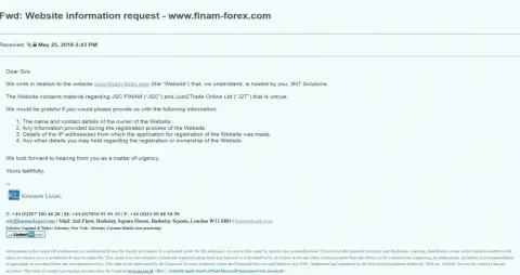 Мошенники из Finam Ltd продолжают писать свои абсурды про блокировку странички с отзывами