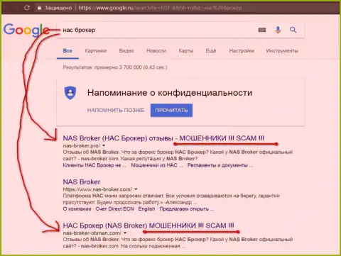 TOP3 поисковой выдачи Гугла - НАСБрокер - это FOREX КУХНЯ !