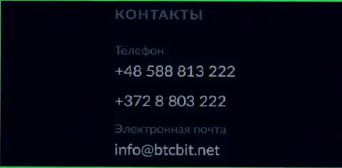 Телефон и Е-mail интернет компании BTCBit Net