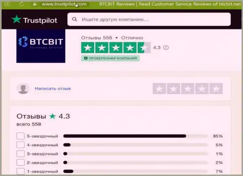 Реальная оценка качества сервиса обменки БТК Бит на интернет-портале Трастпилот Ком