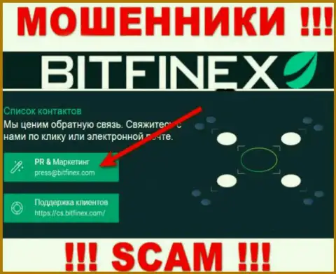 Организация Bitfinex Com не скрывает свой адрес электронной почты и размещает его у себя на сайте