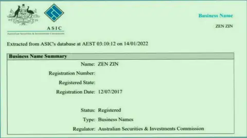 Биржевая организация Зиннейра имеет регистрацию на территории Австралии